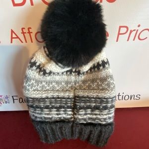 Steve Madden Cable Knit Faux Fur Pom Pom Beanie